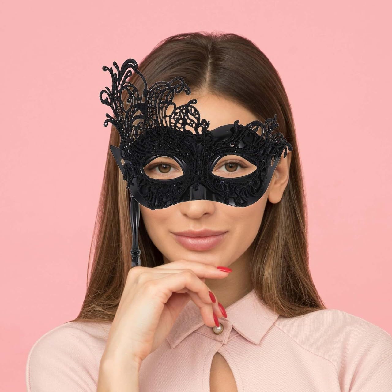 Handheld Masquerade Mask for Women - Lace Eye Mask with Stick for Masquerade Halloween Parties and Mardi Gras - Comfortable and Stylish Costume Accessory
