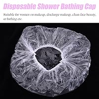Vista 4 de Gorros de ducha desechables extra grandes, gorro de baño de plástico transparente grueso impermeable para mujeres, accesorios esenciales de viaje