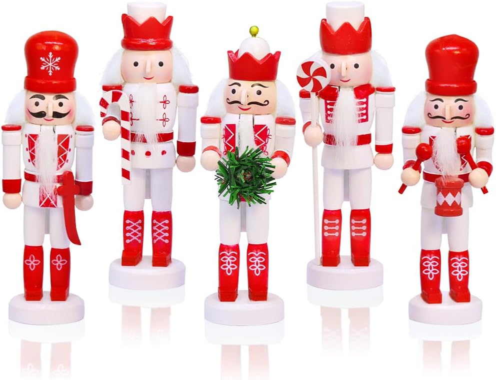 Jolik Christmas Nutcracker Ornament Set-Gold and Silver Glittered Christmas Soldier, Nutcrackers Xmas Tree Ornament (5.51'', Set of 5pcs)