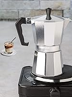 Vista 6 de Nozaya Cafetera clásica italiana Expresso Cafetera para cafetería italiana y cubana, cafetera, cafeterías, 12 tazas de expreso, color plateado