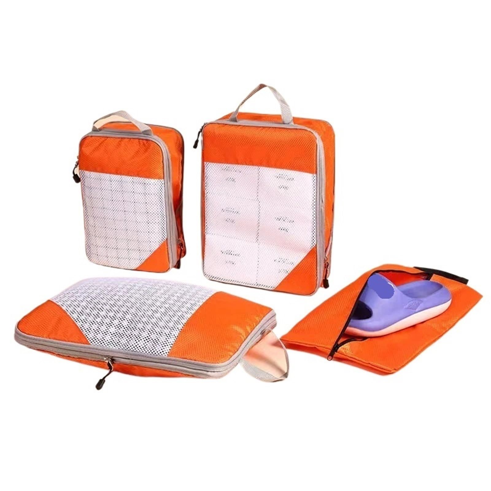 YILWPV 4pcs Set Travel Packing Cubes Space-saving Clothes Socks Compression Organizer Bag Portable Shoe for Travel(Orange-A)