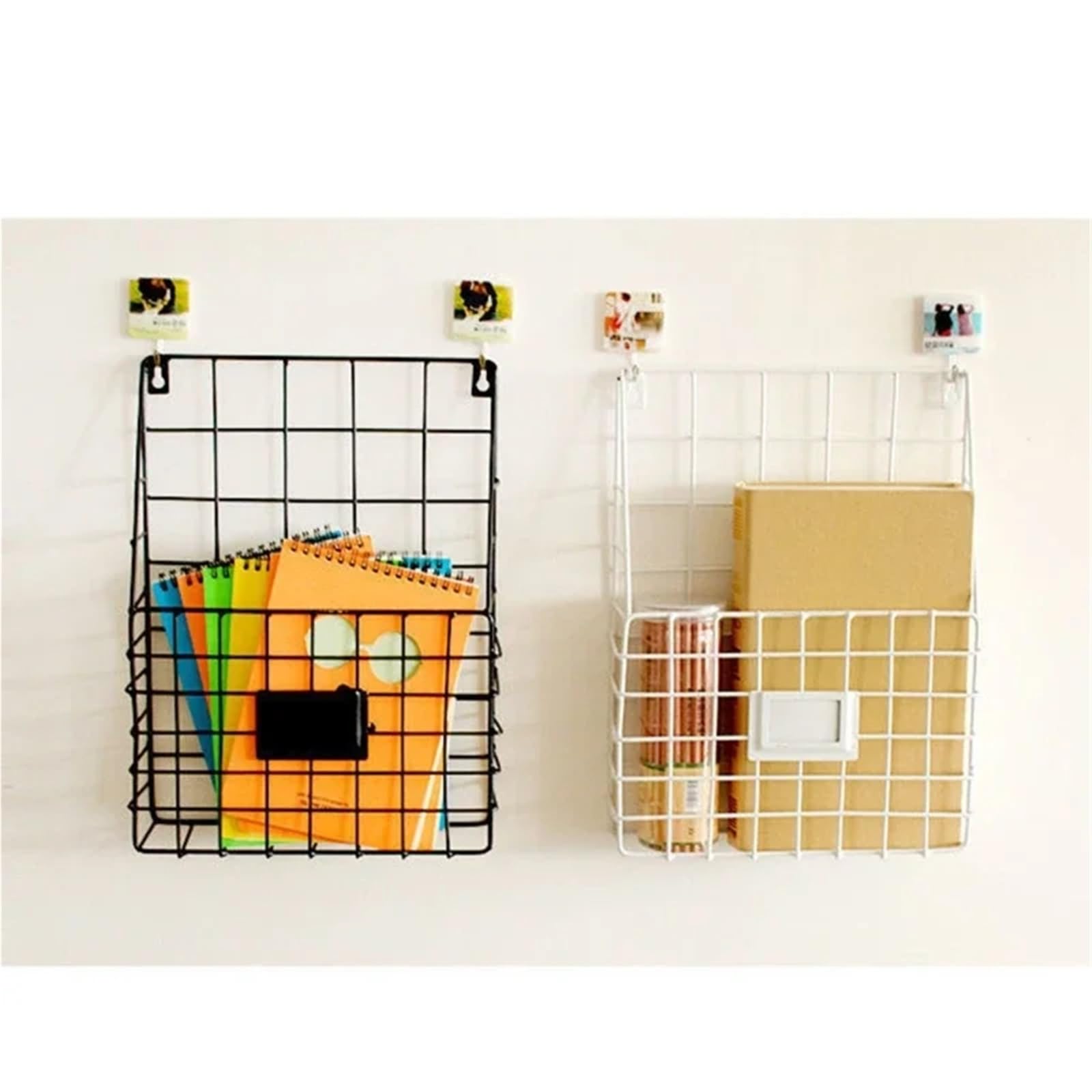 Organizzatore di posta Cestello in filo metallico Portariviste montato a parete Ripiano portadocumenti sospeso Per Casa(Black)