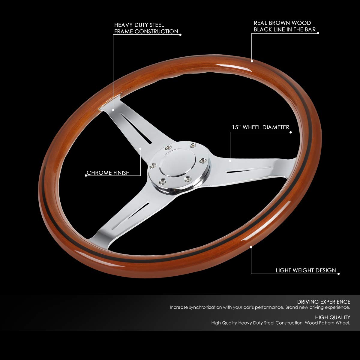 NRG Innovations ST-015BK-PP Classic Wood Grain Wheel (350mm 3 black spokes, purple pearl/flake paint)