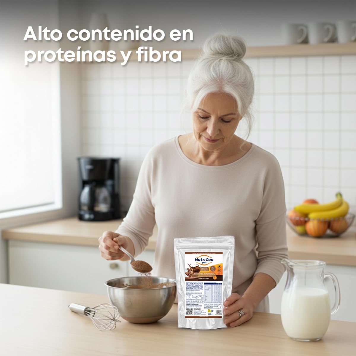 NutriCao JMFI | Cacao Natural Enriquecido en Polvo 250 g | Preparado para Adultos con Proteínas, Fibra y Vitaminas | Fácil de Preparar y con Sabor Chocolate para el Consumo Diario