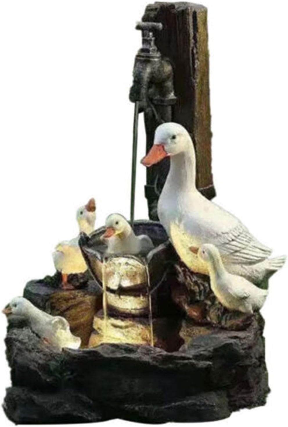 Qymdrion Green Solar Powered Squirrel Led Light, Outdoor Water Features For Garden, Outdoor Sculpture, Resin Animal Statue Animal Water Feature Fountain For Patio Decoration (Duck-Solar)