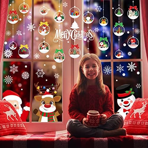 Christmas Window Stickers Large 237Pieces, Christmas Decals for Glass Reusable Double Sided Self Adhesive Window Decorations PVC Window Clings for Xmas Winter Decorations, 10 Sheet