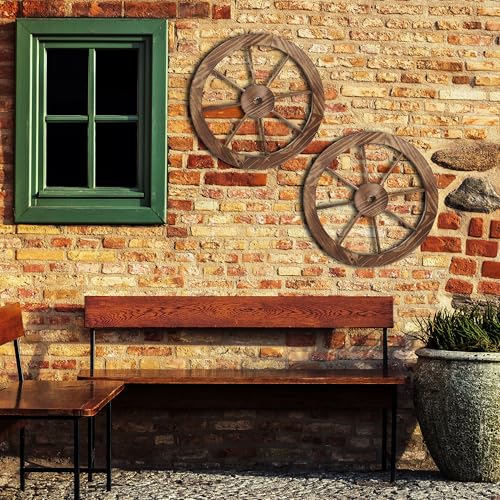 Ruedas de carro de madera decorativas en pack de 2 unidades para terraza y jardín 3