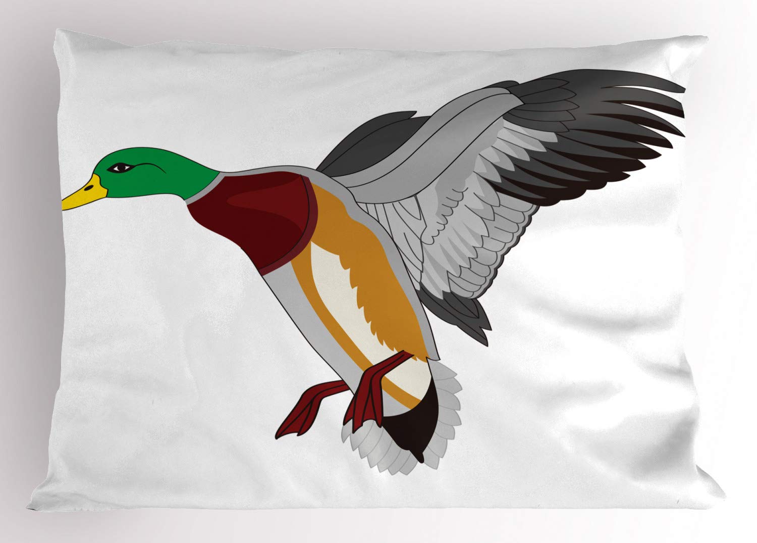Lunarable Goose Pillow Sham, Colorful Flying Feathery Wings Dabbling Mallard Bird Duck Isolated Illustration, Decorative Standard Queen Size Printed Pillowcase, 30