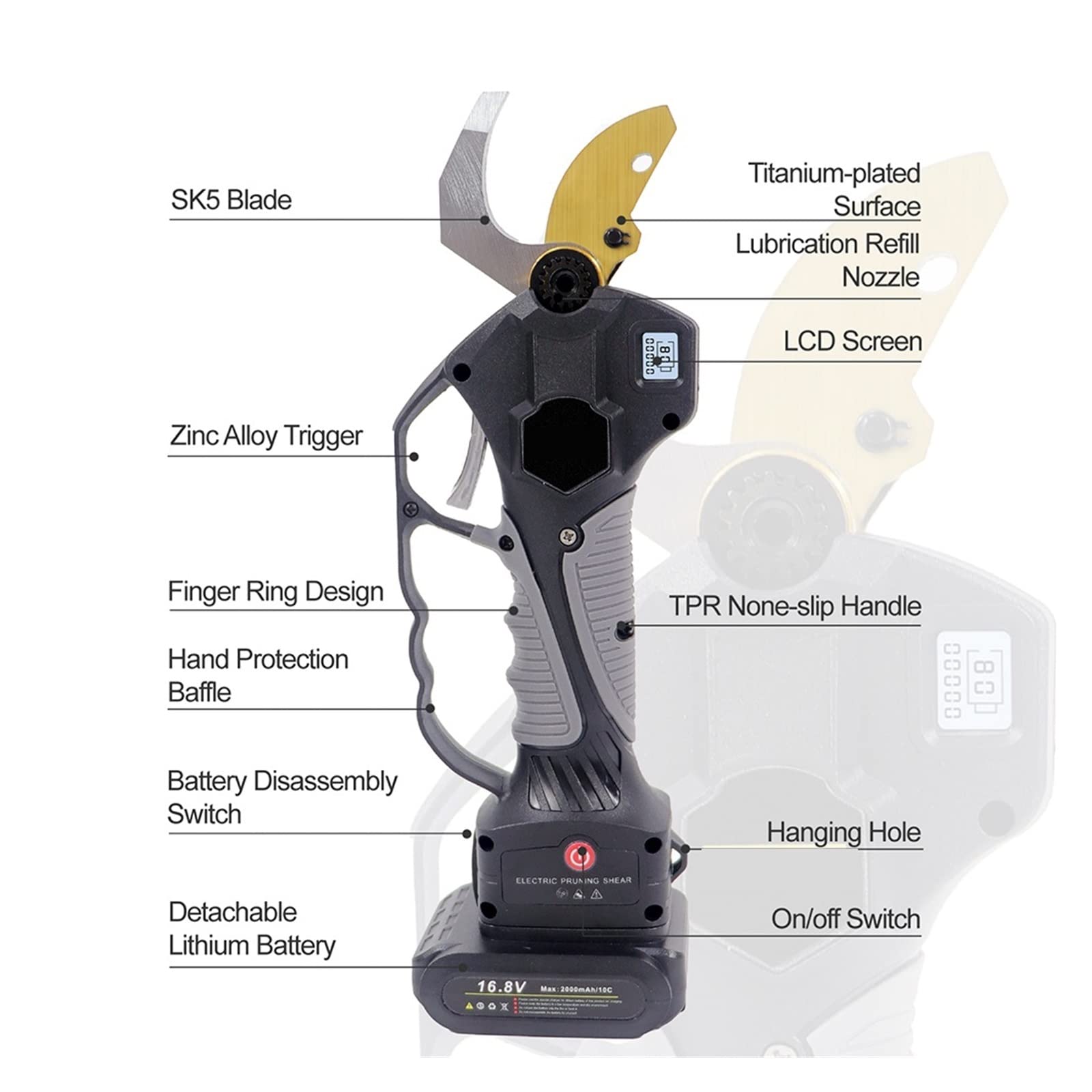 25mm 16.8V Lithium-ION sans Fil électrique sécateur Efficace sécateur Arbre fruitier bonsaï Coupe de Branche(Shears(Case))
