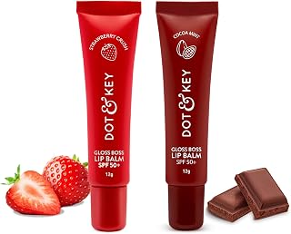 Dot & Key Gloss Boss Lip Duo | Strawberry Crush SPF 50 Lip Balm 12gm & Cocoa Mint SPF 50 LipBalm 12gm | Sun Protected Tint... Price In India