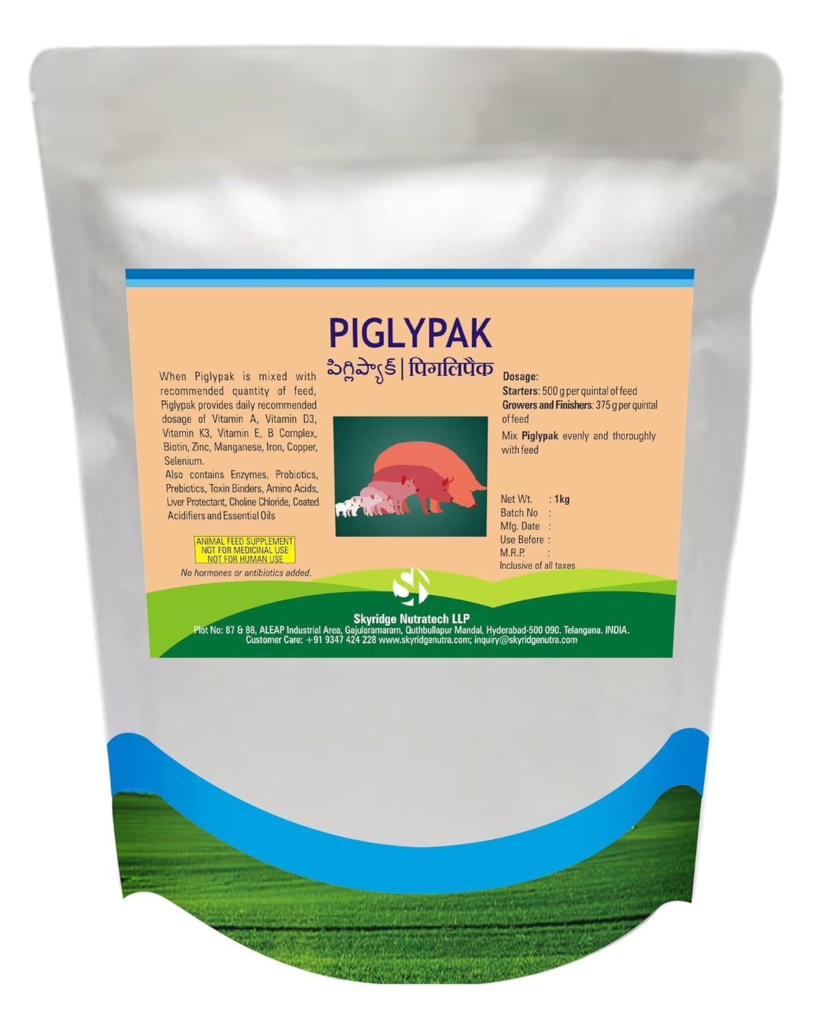 SKYRIDGE PIGLYPAK Swine (1kg), Grower and Finisher Feed Supplement Pig, Hog, Sow, Piglet - Starter | Pack of 1 (B0D6Z5DM5J) Amazon Price History, Amazon Price Tracker