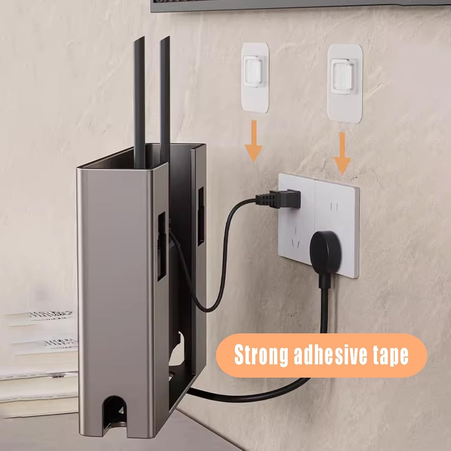 Router Shelf Box Hider Carbon Steel Wall Mounted Punch Free Design Routers Shelf Wall Mount WiFi for Bedroom Living Room Office Home(25.5cm/10in)