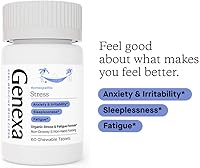 Vista 3 de Genexa Alivio del estrés - 60 tabletas - Remedio para aliviar el estrés y la fatiga - Certificado orgánico, sin gluten y sin OMG - Remedios