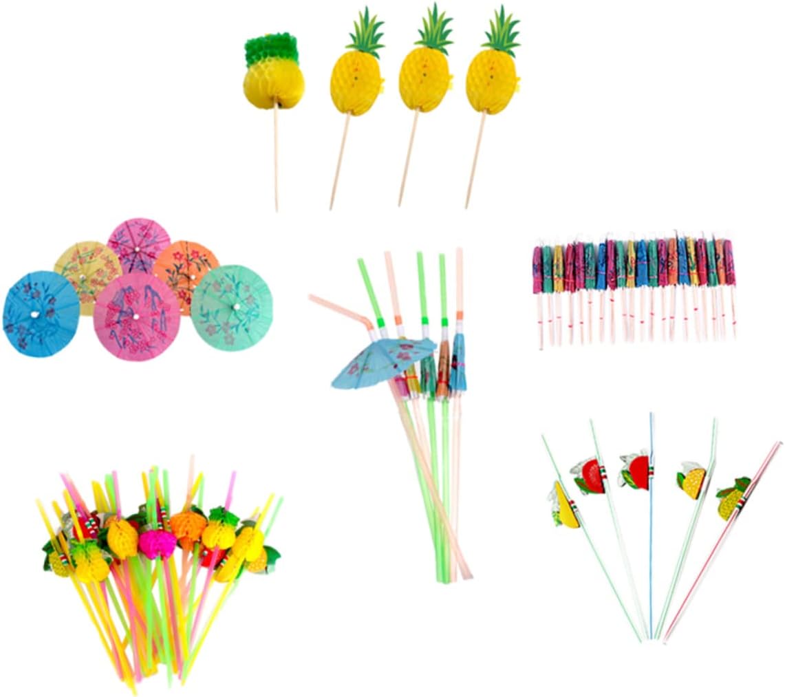 LABRIMP 300pcs Hawaii Party Supplies Honeycomb Design Fruit Toppers Straws Creative Cocktail Umbrellas Umbrellas and Fruit Picks for Beach Parties and Celebrations