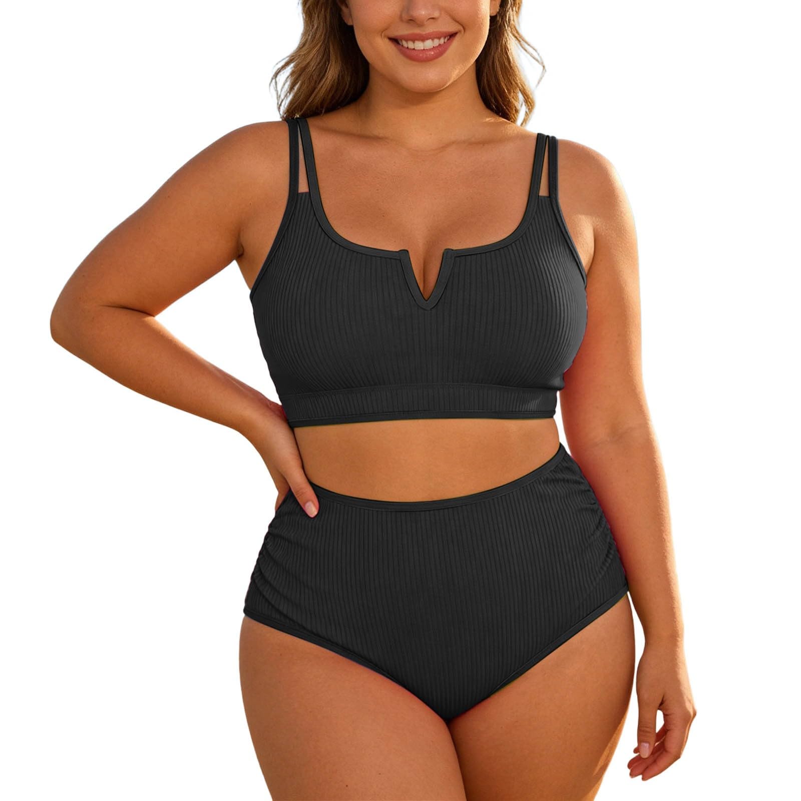 Traje de baño para mujer, cintura grande, traje de baño de dos piezas de talla grande con tirantes ajustables para mujer, con curvas, conjunto de bikini para playa, mar