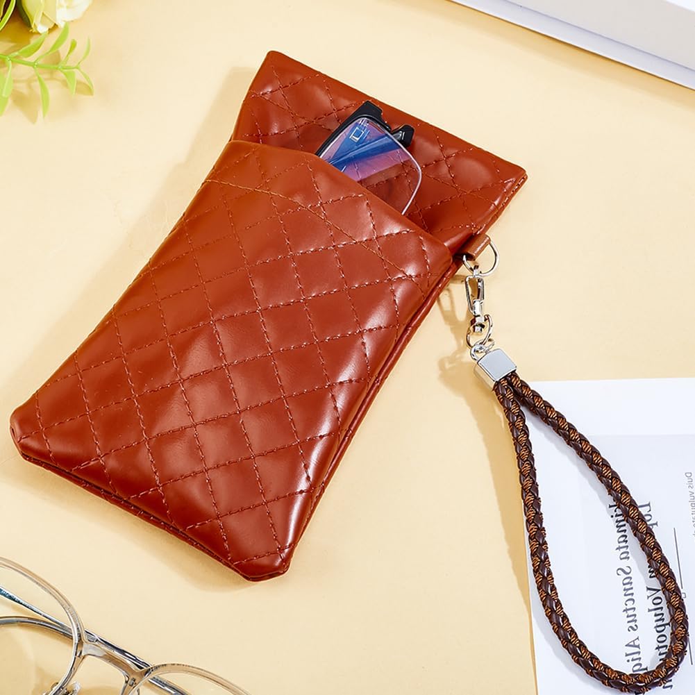 CREATCABIN Double Eyeglass Cases Soft Sunglasses Cases With Carrying Strap Women Eyeglass Pouch Soft Leather Sunglasses Pouch