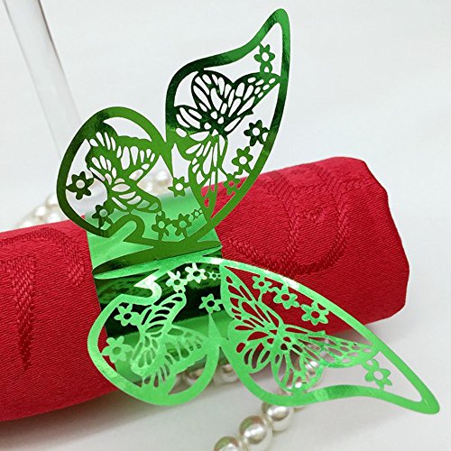 King&Pig 50Pcs Laser Cut Butterfly Shape Napkin Rings For Dinners Lunch Tables Home Wedding Birthday Date Anniversray Party Decorations (Bright Green) #TOP3