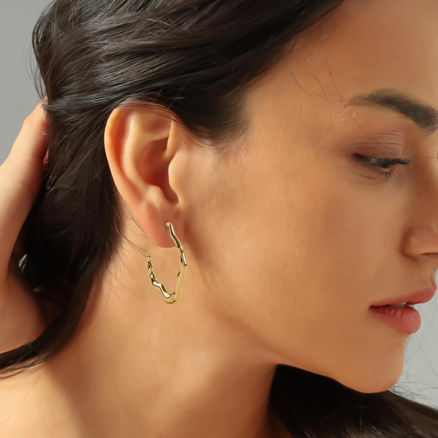 Gold Wave Hoop Earrings for Women Dangle Gold Plated Minimalist Chunky Hoop Earrings Elegant Simple Open Hoop Post Statement Earrings Trendy Summer Beach Vacation Party Jewelry Gift for Her - Image 4