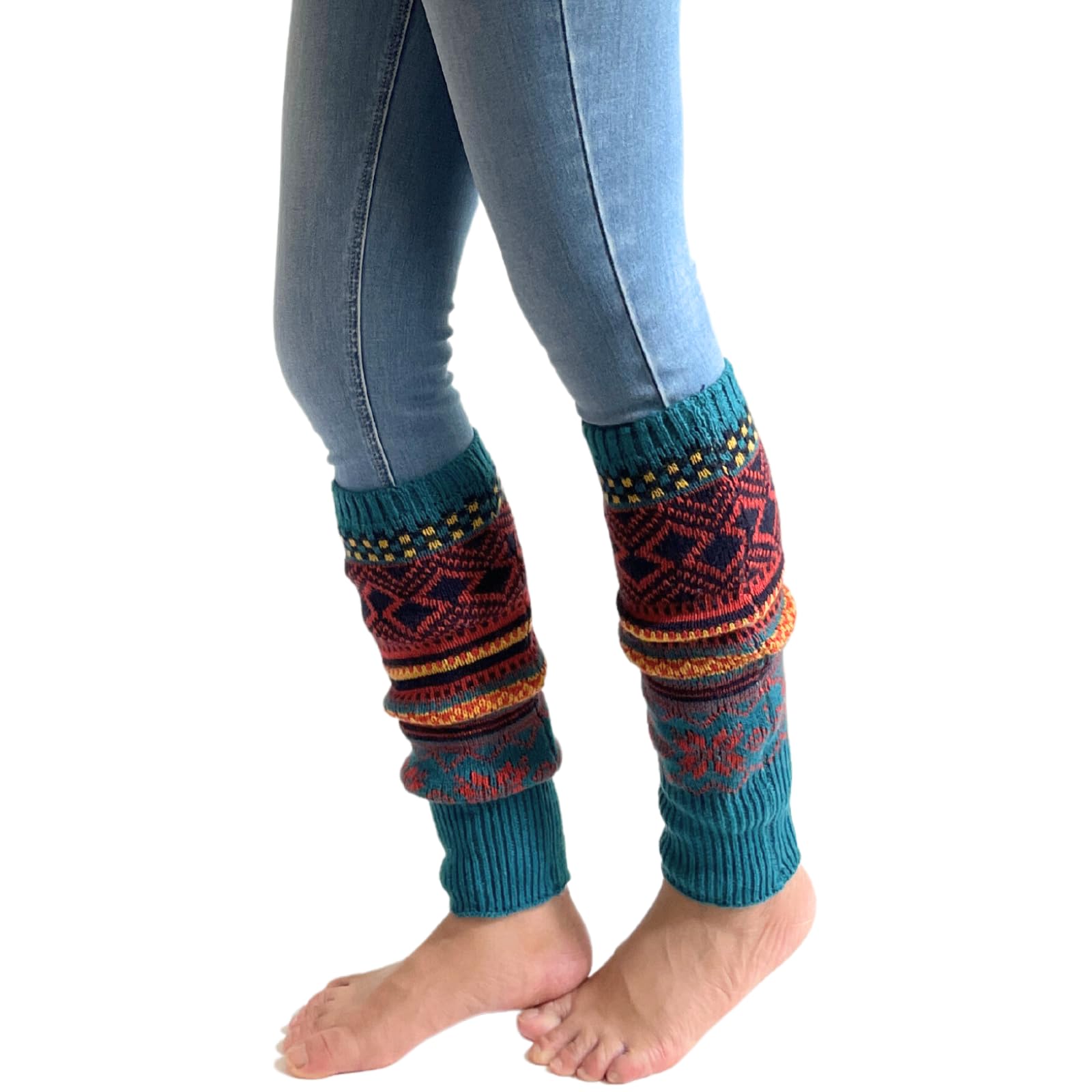 Daisy & Dino Calentadores de piernas bohemios para mujer, calentadores de tobillo de punto de invierno, puños de botas de invierno
