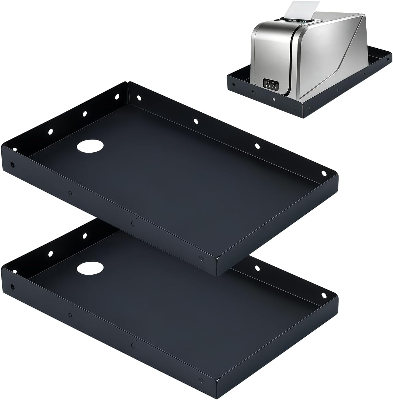 2 Pack Printer Tray for Pos KDS Kitchen Thermal Printers, Alloy Steel, 10.24 x 6.5 Inch with 4 Mounting Holes Each Side, Wall Mounted Printer Shelf for Restaurant Receipt Holder & Order Printer Stand