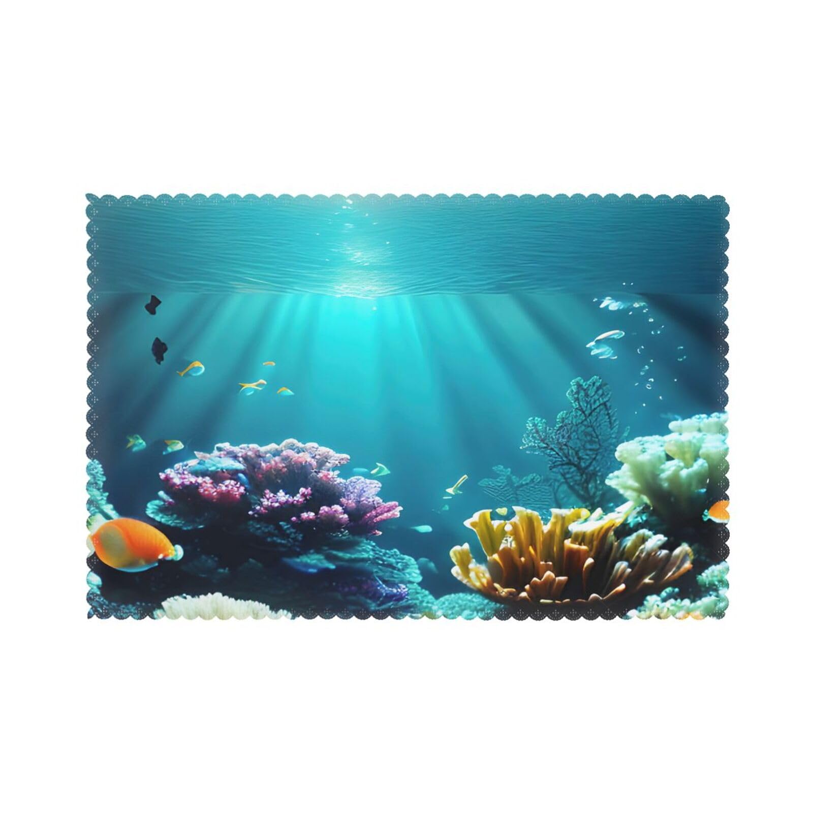 Underwater Scenery Print Placemats for Dining Table Set of 6 12x18 Inch Table Mats for Party Kitchen Dining.