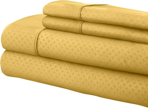 Pentagon Collection - Juego de sábanas en relieve resistentes a las arrugas de la serie 1800 (tamaño individual, dorado)