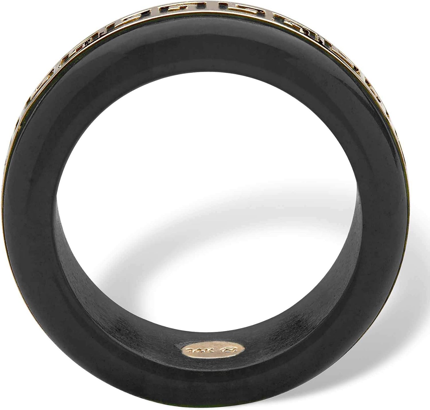 Solid 10K Yellow Gold Round Genuine Black Jade Greek Key Ring