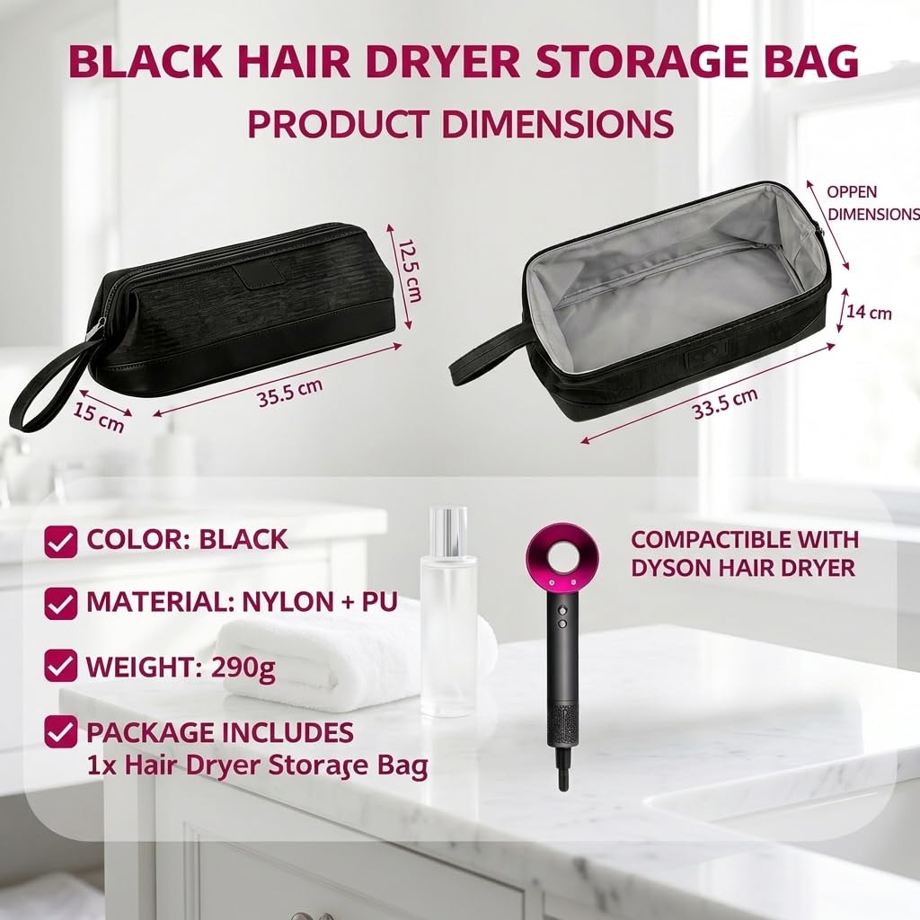 Bolsa de Almacenamiento de Viaje para Secador de Pelo, Funda Plancha Pelo con Asa Portátil Compatible con Dyson Airwrap Styler y Shark Flexstyle, Dyson Supersonic y Rizador, para Viaje