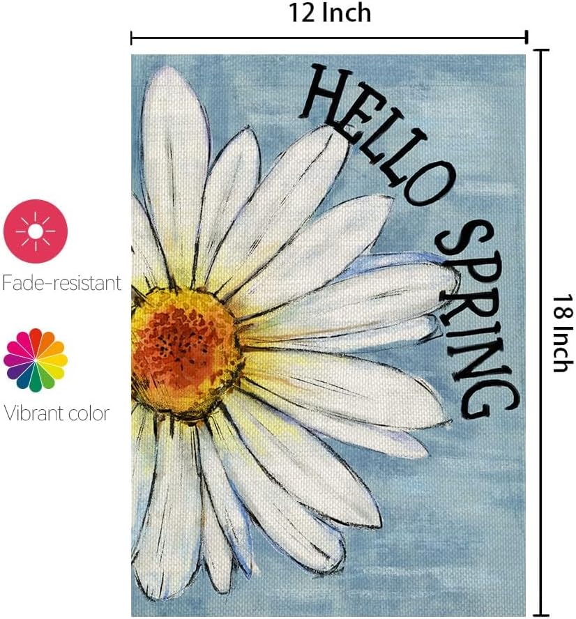 CROWNED BEAUTY Spring Garden Flag Floral Daisy Double Sided 12x18 Inches Small Burlap Welcome Holiday Seasonal Yard Decoration for Outside Porch Blue CF814-12 - Image 5