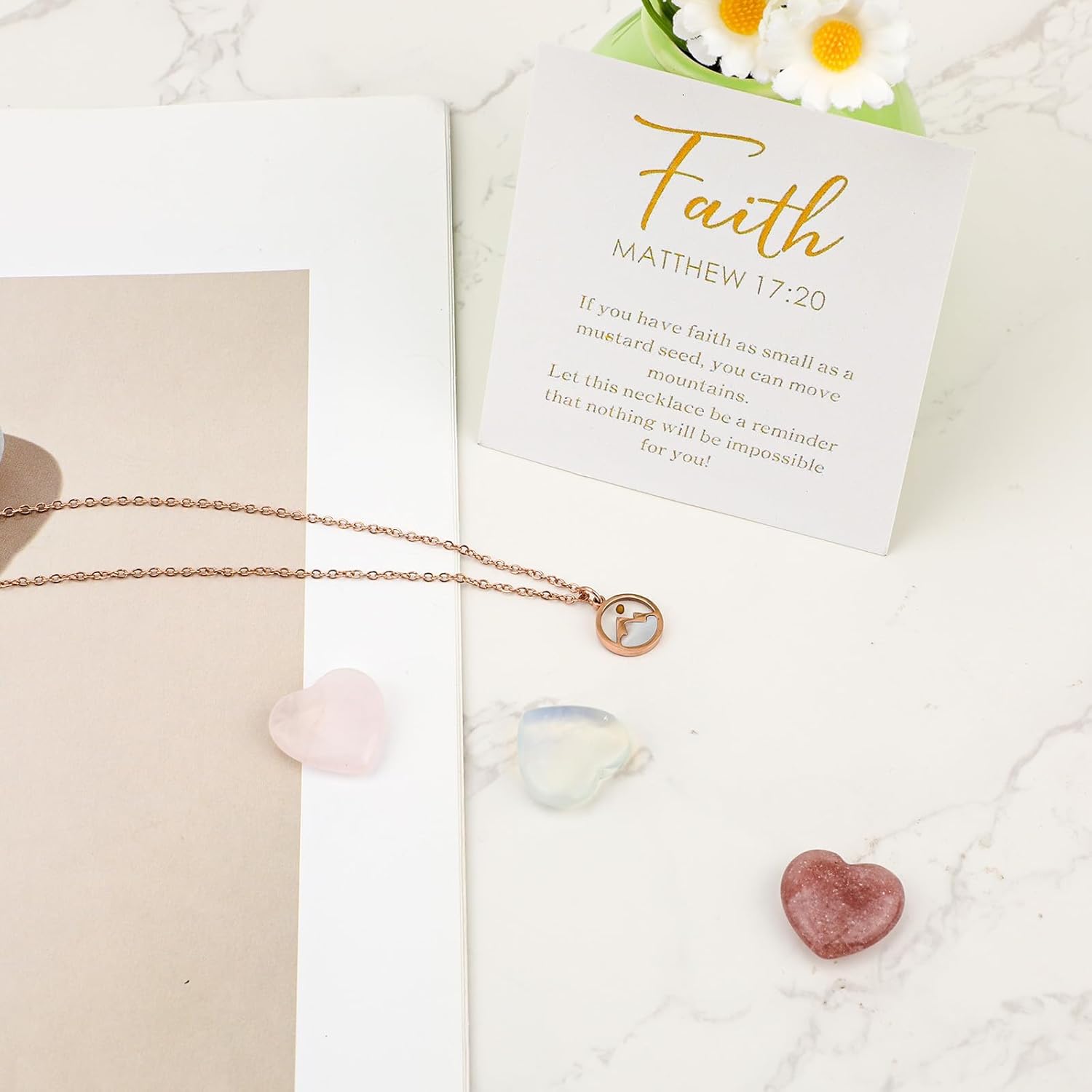 Faith Mountains Necklace, Stainless Steel Mustard Seed Necklace with Inspirational Card, Rose Gold, 45cm, Christian Women's Jewelry Gift - Image 5