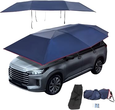 Semi-Automatic Universal Car Tent Removable Carport Car Umbrella, Retractable Cover Sun and Weather Shelter, 13.78ft x 7.2ft Navy Blue