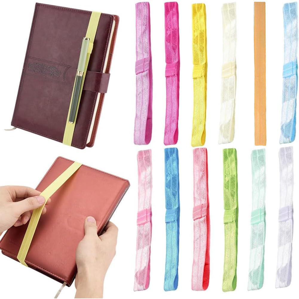 PH PandaHall 12 Colors Elastic Planner Bands Colorful Elastic Bookmarks Notebook Stretchy Band Elastics Page Holder Book Strap with Pen Holder Loop for School Office Travel Journals Planner Reader