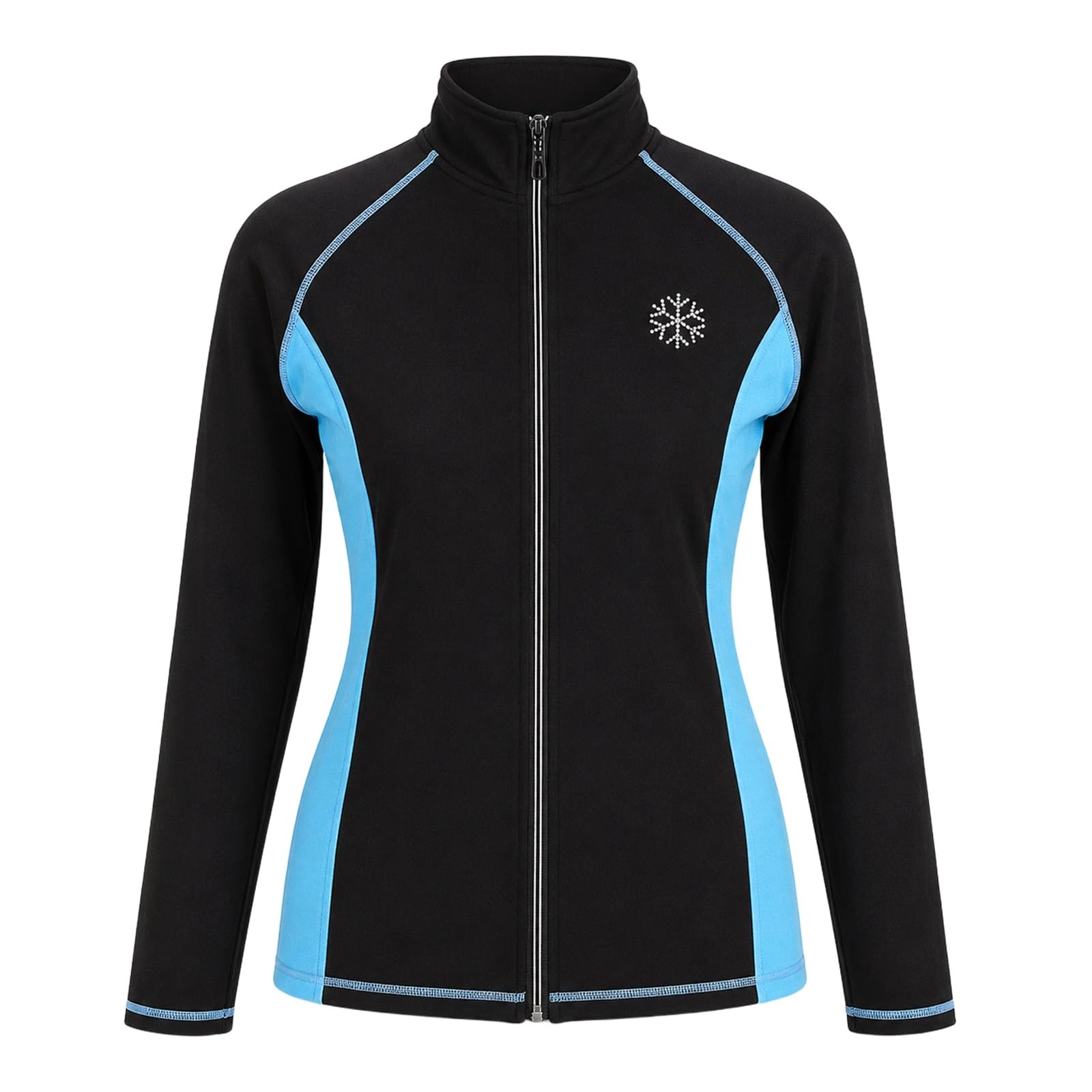 Eiskunstlauf Jacke Damen Teen Reißverschluss Eisbahn | Jacke mit Stehkragen, seitlichen Einsätzen, schmaler Passform und Strassdetail for Training und Aufwärmen.