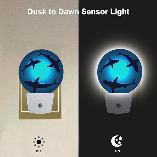 Miniatura 2 de EKOBLA Luz nocturna de tiburón subacuático, enorme tiburón, océano, mar, luces nocturnas enchufables a la pared, sensor automático, luces nocturnas