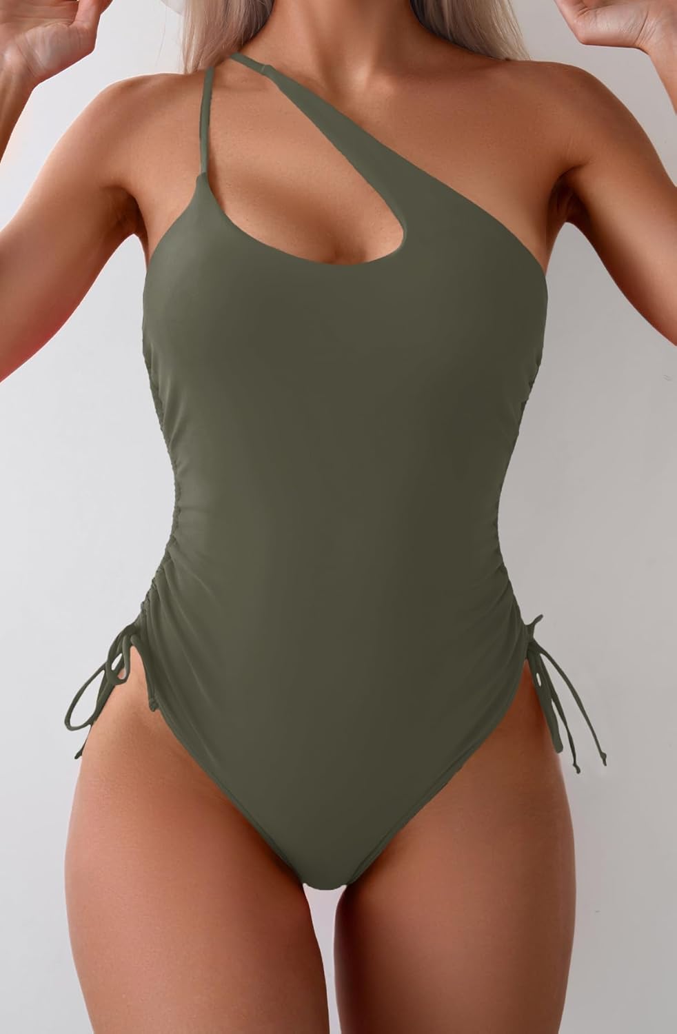 Eomenie Women's One Piece One Shoulder Swimsuit with Drawstring Tummy Control Bathing Suit Sexy High Cut Swim Suits - Image 6
