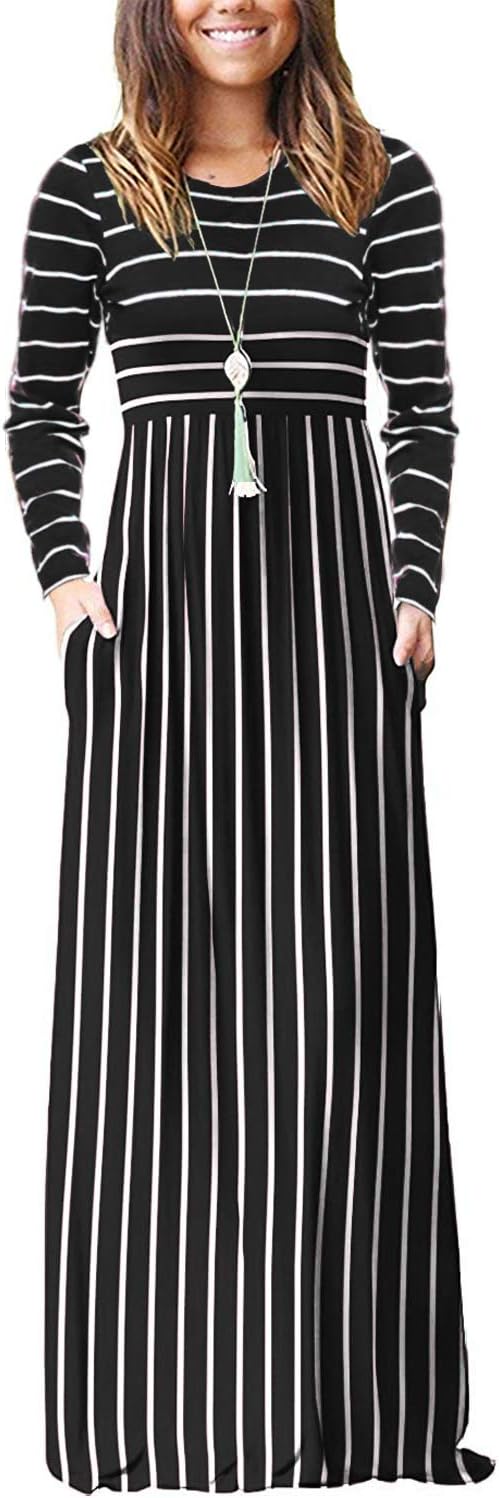 HountWomen's Summer Sleeveless Striped Flowy Casual Long Maxi Dress with Pockets