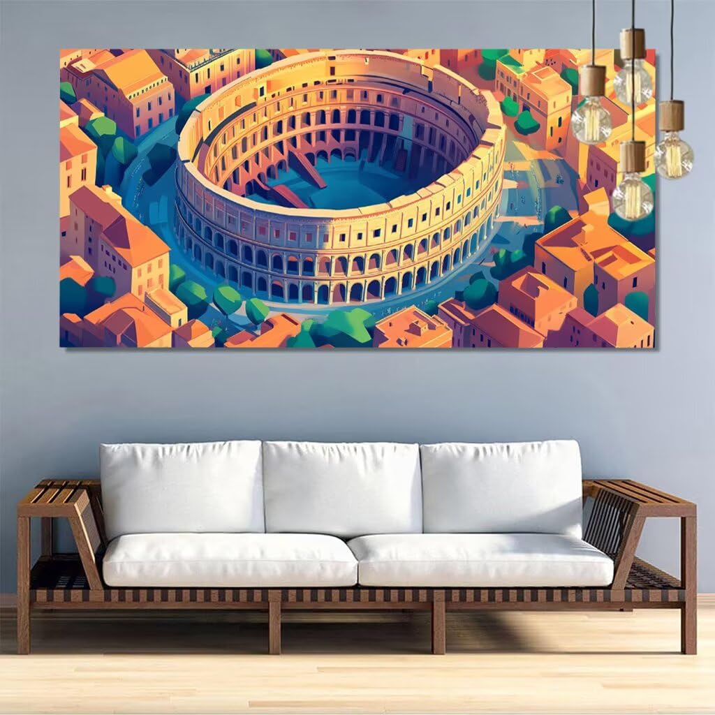 Peinture Numero Adulte, Peinture par Numéro Adulte Rome Peinture Numero Enfant, Peinture Numero Ville Numero d'art Débutants avec Peintures et Pinceaux, Décoration Murale 70x140cm Sans Cadre XH-1067