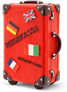 Koffer-Spardose, Retro Reisekasse, Harz, 15 x 11 x 5 cm, Rot
