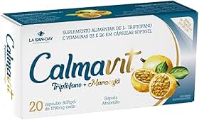Calmavit Triptofano + Maracujá 20 Cápsulas | Indicado para momentos de stresse para manter os níveis de cortisol adequados e auxiliando no relaxamento