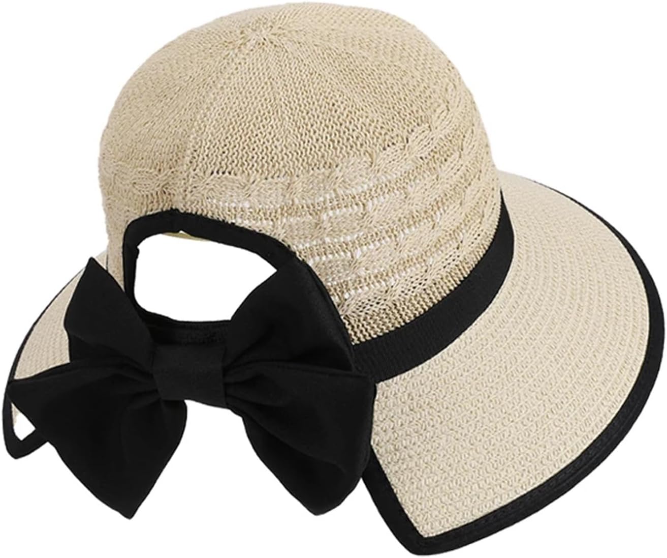 Hat Girls' Versatile Bow-Tied Ponytail Hole Large Eaves Straw, Outdoor Outing Sun