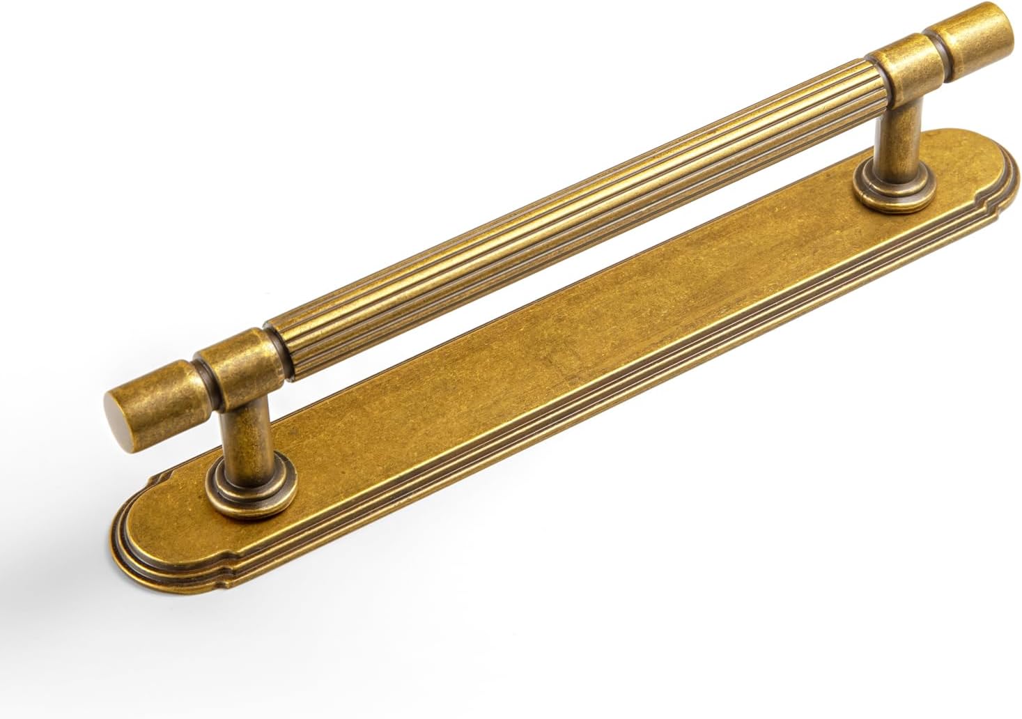 Antique Brass Zinc Alloy Cabinet Handle with Backplate - 5''(128mm) Hole Center Cabinet Pull Hardware for Bedroom, Kitchen, 2 Pack（9621-G015）