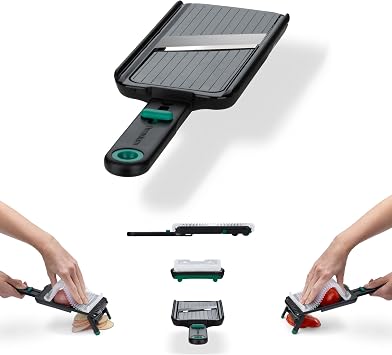 Dreamfarm Nocutu Adjustable Handheld Mandoline Slicer with Finger Guard | Fruit and vegetable cutter with flexible snap-on protective blade cover and non-slip foot - creates precise 1-3mm thin slices