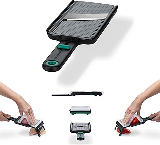 Dreamfarm Nocutu Handheld Safety Mandoline Slicer, Food Vegetable Cutter with Non-Slip Bowl Hook & Foot - Adjustable 1-3mm Slicer, Black/Green