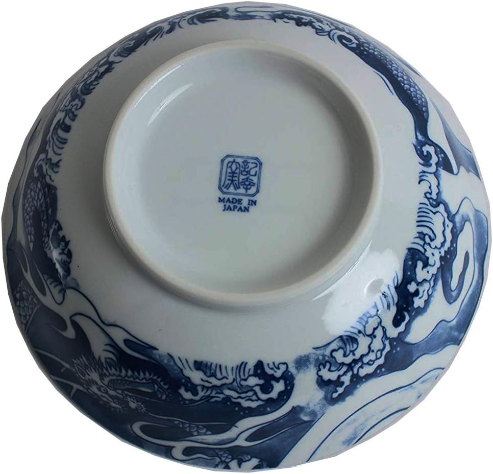 Happy Sales HSXLB-DRGBL8, Japanese XL Bowl 8"D Multi Purpose Bowl Ramen Bowl Udong Soba Tempura Noodle Pho Donburi Rice Tayo Bowl, Blue Dragon