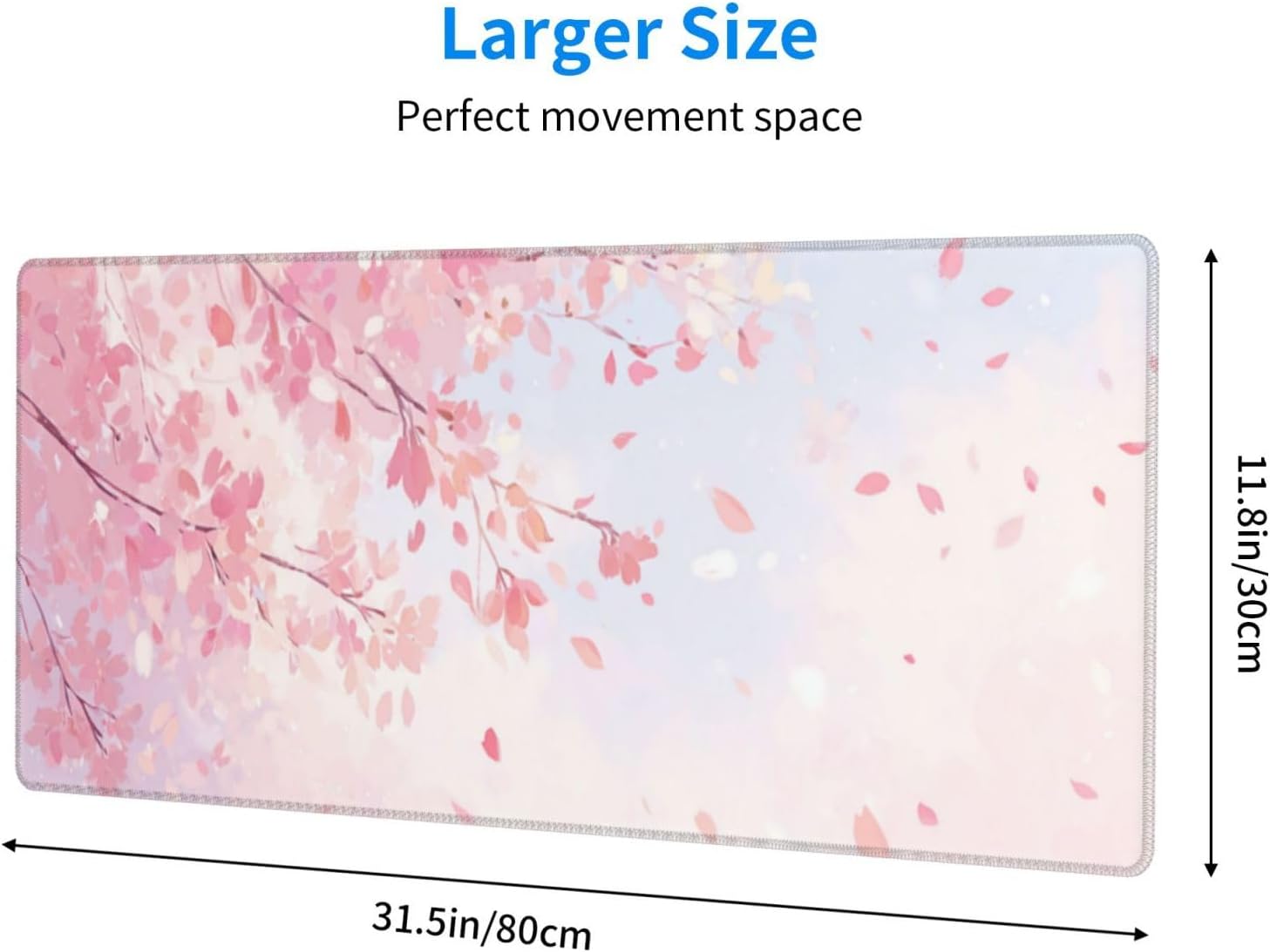 Gaming Mouse Pad Cherry Blossom Flower Japanese Art Non-Slip Rubber Base Extended Mousepad with Stitched Edges Keyboard Computer Laptop Mat for Gamer Desktop Office Home 31.5 x 11.8 in