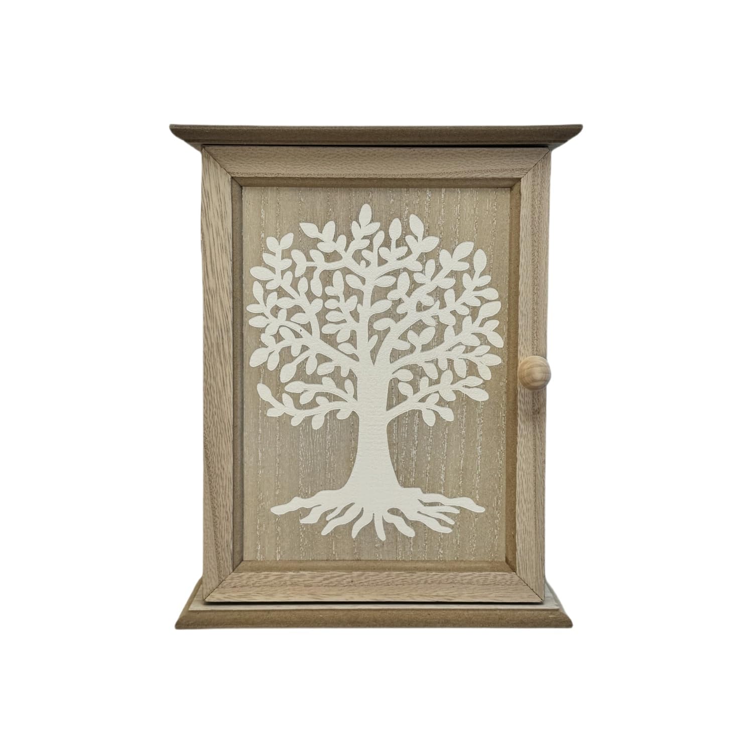 Caja Guardallaves de Madera Decorada Estilo Nórdico con 6 Colgadores de Pared -Arbol de la Vida