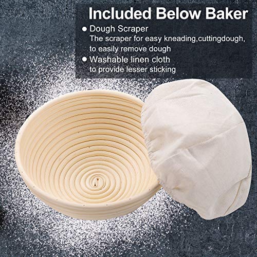 Set Of 2 9 Inch Round Bread Proofing Baskets Natural Rattan Banneton Sourdough Rising Bowl Basket With Dough Scraper + Bread Lame + Cloth Liner For Bakery Home Bakers #TOP5