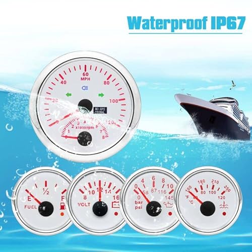 Artilaura 5 Gauge Set 3-3/8" 85Mm Gps Speedometer With Tachometer, 2-1/16" Fuel Level Gauge, Water Temperature Gauge, Oil Pressure Gauge, Voltage For Car Auto Boat Marine #TOP3