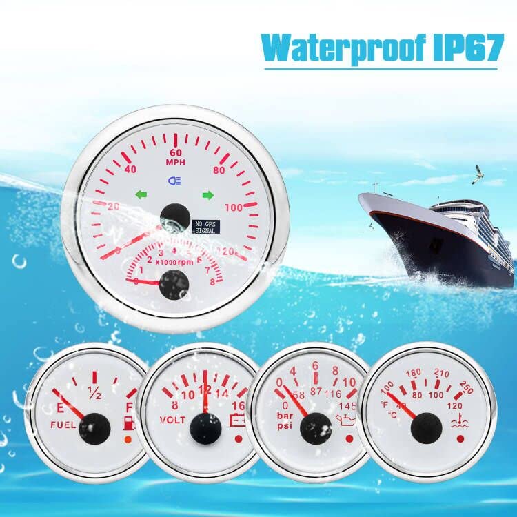 MAIMEIMI 5-in-1 GPS Gauge Set – 85mm Speedometer, Tach, Fuel, Oil, Water & Voltmeter For Boat Or Car