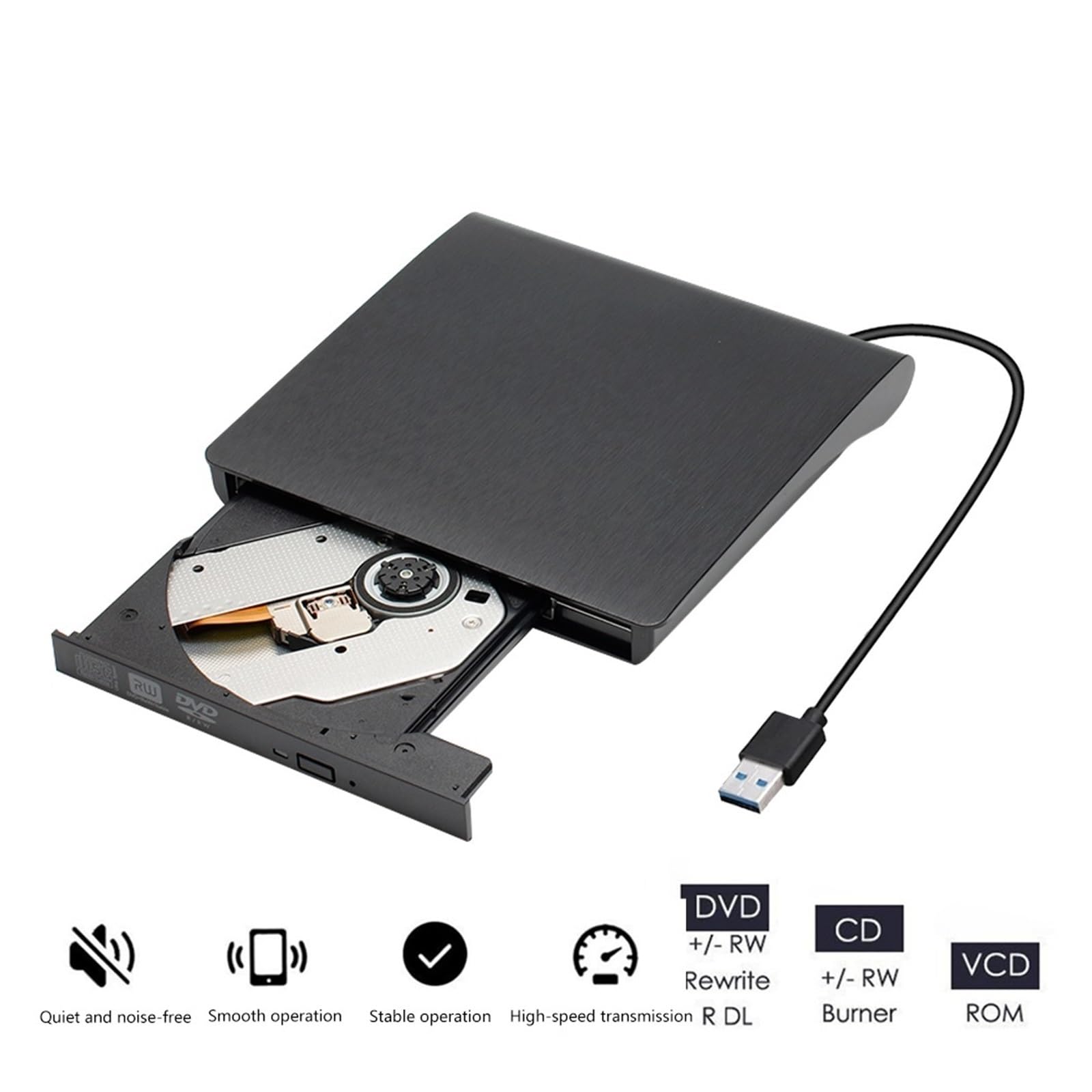 USB 3.0 DVD-ROM CD-ROM CD-RW DVD-R CD-R DVD-RW Nagrywarka DVD CD Czytnik Odtwarzacz Zewnętrzny Napęd Optyczny Do PC Laptop